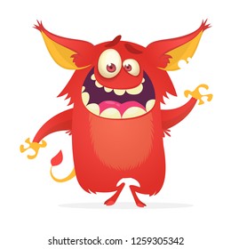 Excited funny monster dancing. Halloween illustration