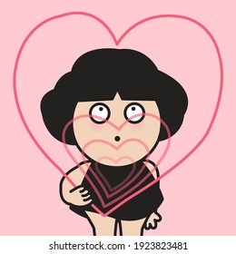 Excited Girl With The Change Of Her Heart Concept Card Character illustration