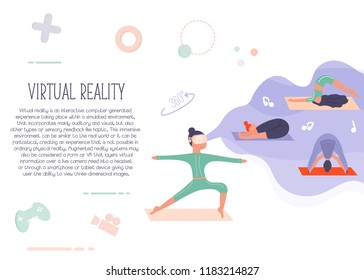 Excited Girl In Virtual Reality Doing Yoga. Augmented Reality