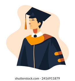 Excited Graduate Boy Celebrating Educational Milestone - Vibrant Portraying Success, Achievement, and Future Ambitions in Academic Journey. Flat Vector Illustration 