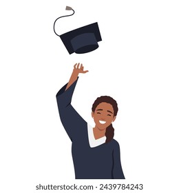 Excited graduate in cloak and graduation hat. Flat vector illustration isolated on white background