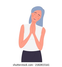 Excited and happy young girl. Pleasant girl in positive mood vector illustration