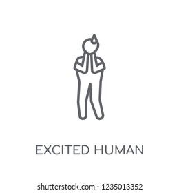 excited human linear icon. Modern outline excited human logo concept on white background from Feelings collection. Suitable for use on web apps, mobile apps and print media.