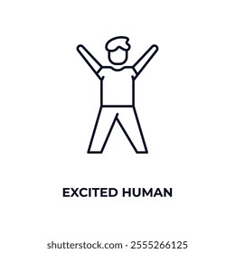 excited human outline icon. Linear vector from feelings concept. Thin line excited human icon isolated on white background