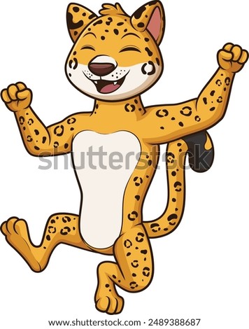 Excited jaguar mascot character vector illustration