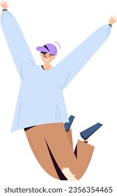 Carácter de salto excitado, feliz, plano, vector, simple