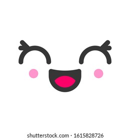 Excited kawaii cute emotion face, emoticon vector icon. Characters and emoji cartoon design