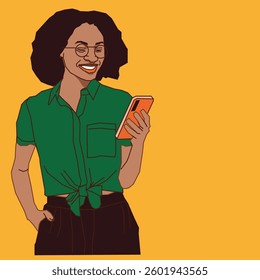 excited lady going through her mobile phone