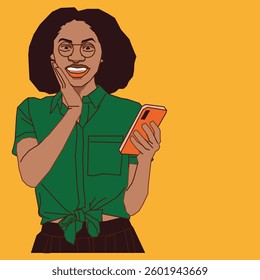 excited lady looking surprise while holding a mobile phone
