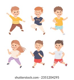 Excited Little Boy and Girl Jumping with Joy Expressing Happiness Vector Set