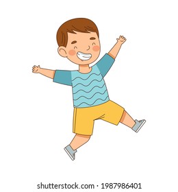 Excited Little Boy Jumping with Joy Expressing Happiness Vector Illustration