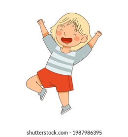 Excited Little Girl Jumping with Joy Expressing Happiness Vector Illustration