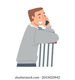 Excited Male Receiving Good News Speaking by Phone and Smiling Happily Vector Illustration