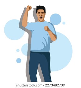 Excited man celebrating vector illustration