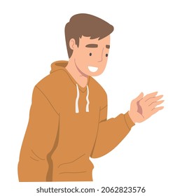 Excited Man Character Looking at Someone Demonstrating Attention Vector Illustration