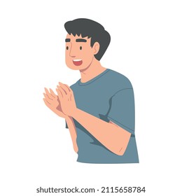 Excited Man Character Looking at Someone Clapping His Hands Demonstrating Attention Vector Illustration