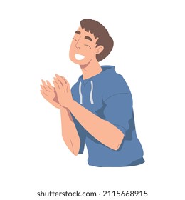Excited Man Character Looking at Someone Clapping His Hands Demonstrating Attention Vector Illustration