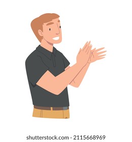 Excited Man Character Looking at Someone Clapping His Hands Demonstrating Attention Vector Illustration