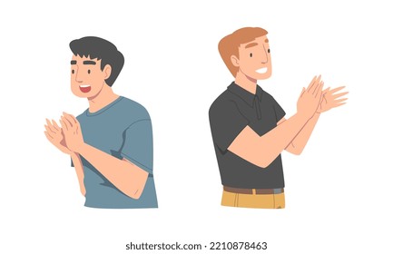 Excited Man Character Looking at Someone Demonstrating Attention Vector Set