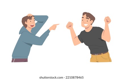 Excited Man Character Looking at Someone Demonstrating Attention Vector Set