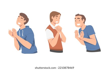 Excited Man Character Looking at Someone Demonstrating Attention Vector Set