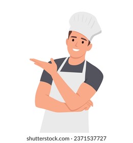 Un cocinero muy emocionado cocinando con uniforme. Ilustración vectorial plana aislada en fondo blanco.