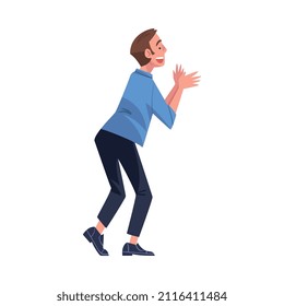 Excited Man Clapping Hands Cheering About Lottery Victory Vector Illustration