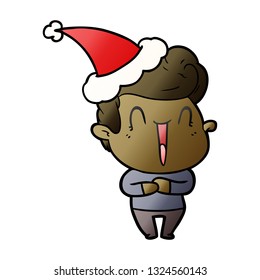 caricatura de gradiente dibujado a mano por un hombre emocionado de un sombrero santa
