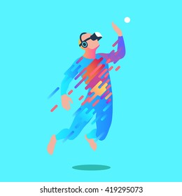 Excited Man In Virtual Reality. Vector Illustration