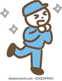 An excited man in work clothes