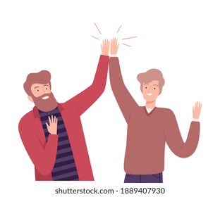 Excited Men Giving High Five to Each Other Vector Illustration