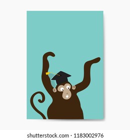 Excited monkey wearing a graduation hat cartoon vector