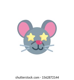 Excited mouse face emoji flat icon, vector sign, Star eyes rat emoticon colorful pictogram isolated on white. Symbol, logo illustration. Flat style design