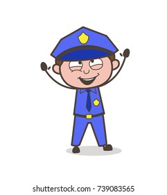 Excited Officer Raising Hands Vector