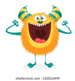 Excited orange monster. Catoon illustration