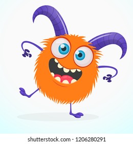 Excited orange monster. Catoon illustration