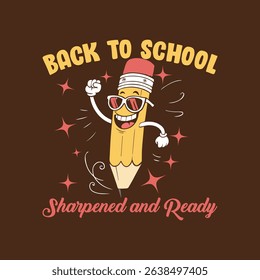 Excited Pencil Ready for Back to School. A cartoon pencil character, wearing sunglasses and a cap, is depicted in a dynamic pose, signifying excitement and readiness for the new school year.