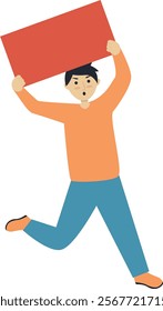 Excited People Illustration Holding Banner. Flat Cartoon Vector Character