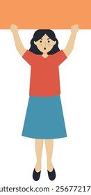 Excited People Illustration Holding Banner. Flat Cartoon Vector Character