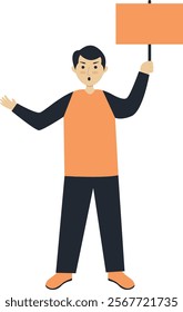 Excited People Illustration Holding Banner. Flat Cartoon Vector Character