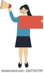 Excited People Illustration Holding Banner. Flat Cartoon Vector Character