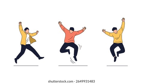 Excited people jumping high in the air with joyful expressions celebrations