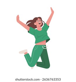 Excited Person Jumping High With Arms Raised