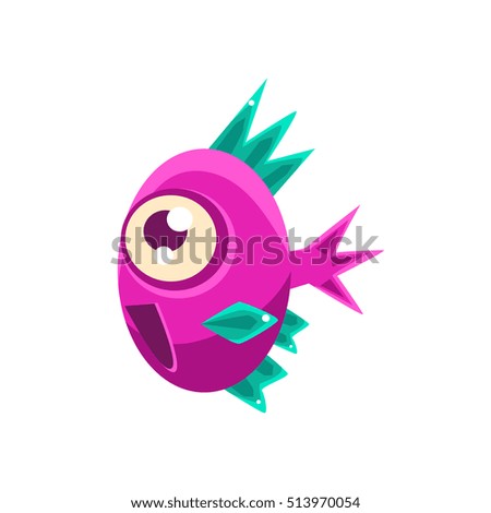 Excited Pink Fantastic Aquarium Tropical Fish With Spiky Turquoise Fins Cartoon Character Excited Pink Fantastic Aquarium Tropical Fish With Spiky Turquoise Fins Cartoon Character