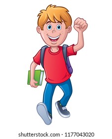 Excited School Boy Walking