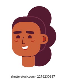 Excited smiling girl with bubble braid ponytail semi flat vector character head. Editable cartoon avatar icon. Face emotion. Colorful spot illustration for web graphic design and animation