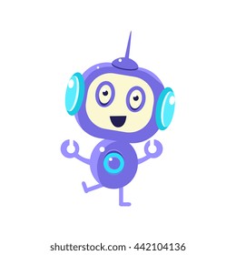 Excited Smiling Robot Flat Childish Cartoon Style Vector Drawing Isolated On White Background