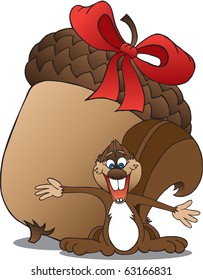 Excited squirrel has just received giant acorn for Christmas present.