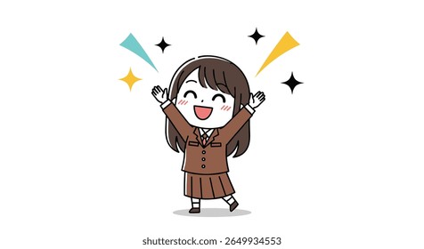 Excited student celebrating achievement with arms raised high