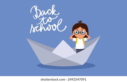 
Excited Student Looking for Back to School Moment Vector Cartoon. Funny schoolgirl ready for the new academic year 
